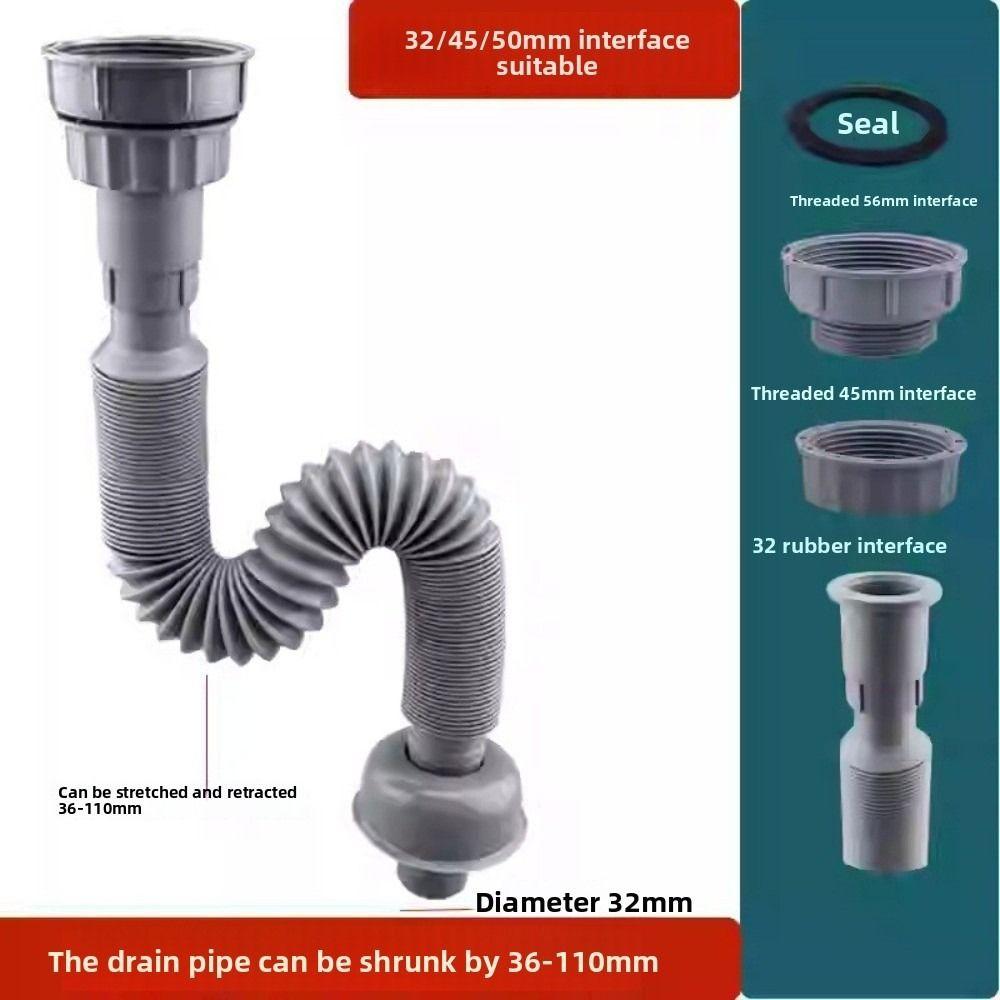 1 Set PVC Kitchen Sink Drain Pipe Replacement Drain Pipe Accessories  for 32/45/56mm Interface