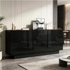 Buffet salon noir brillant 160 x 35 x 60 cm 3 portes 6 compartiments, étagères ajustables grand rangement commode moderne chic déco!