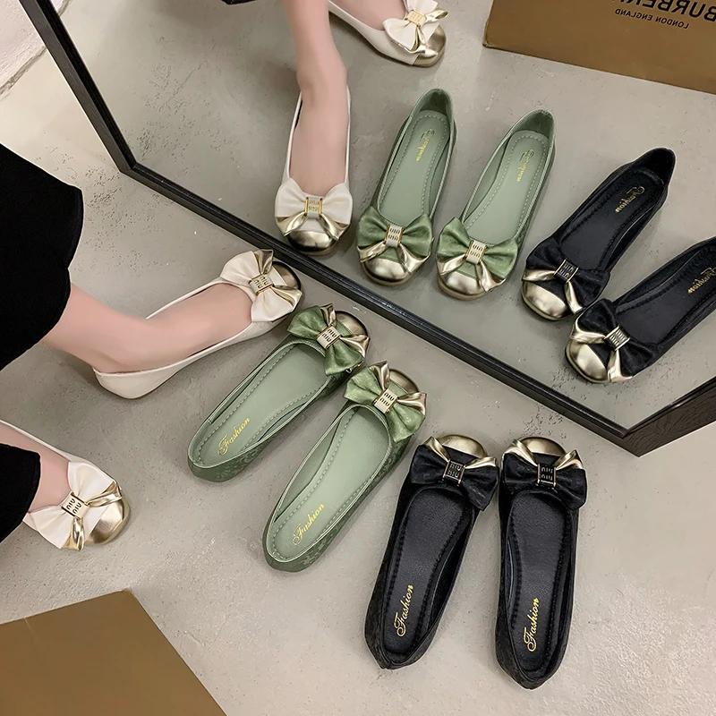 Fashion New French Bow Small Leather Shoes for Women Spring/Summer British Style Fashion Versatile Work One Step Single Shoes for Women