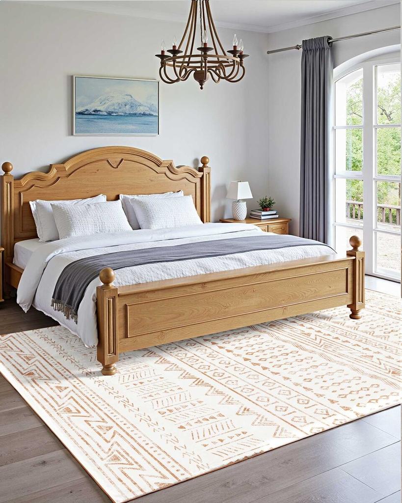 Large Area Rug 5x8 Ft Anti-Skid and Tear-Resistant Floor Mat Modern Beige