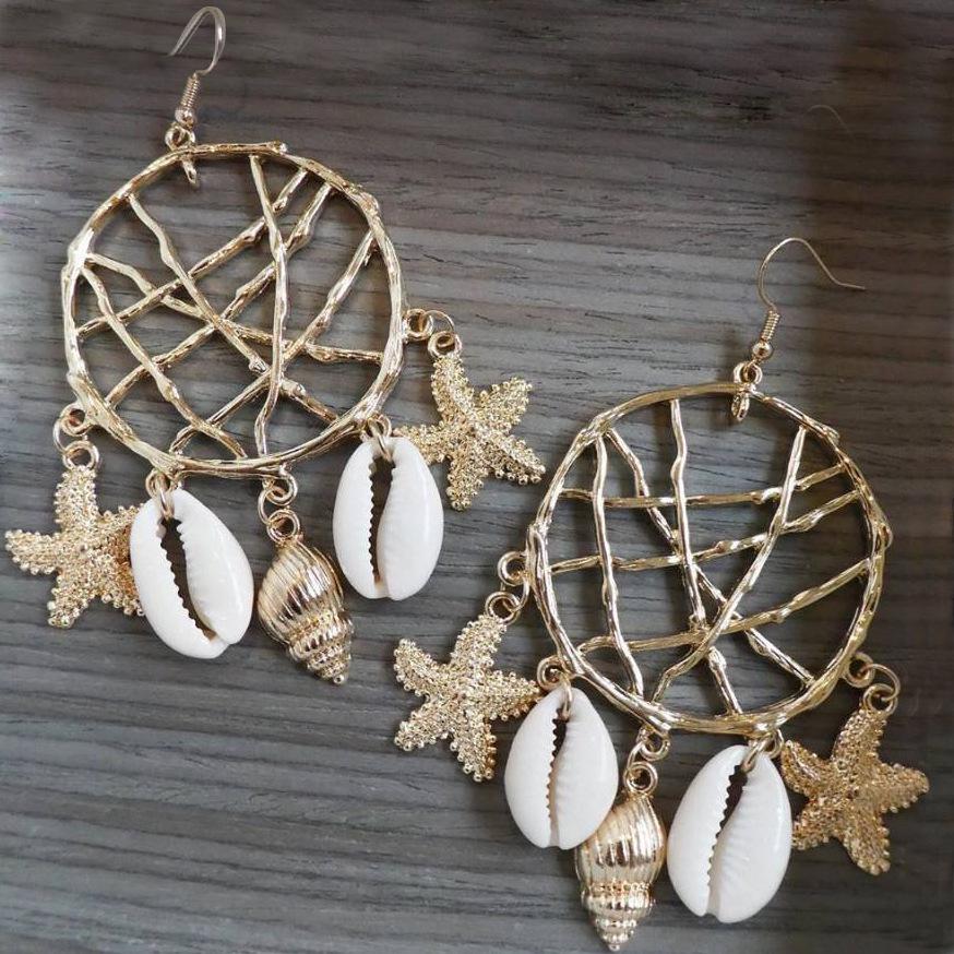 Fashion Shell Conch Starfish Dream Catcher Summer Earrings Earrings Women