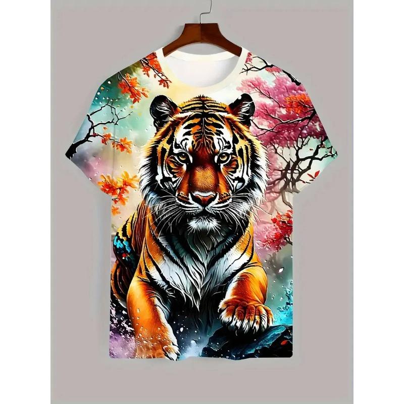 

3D Print Animal Tiger Totem T-Shirt For Men Summer Short Sleeve Casual Tee Shirts Clothes Mens Tiger Printed Oversized Tshirts S