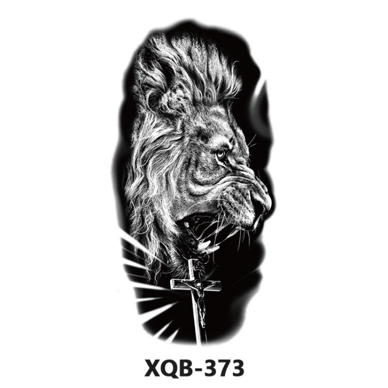 Tattoo Sticker Small Full Arm Animal Tiger Wolf Flower Arm Half Arm Waterproof Lasting Black and White Transfer Sticker