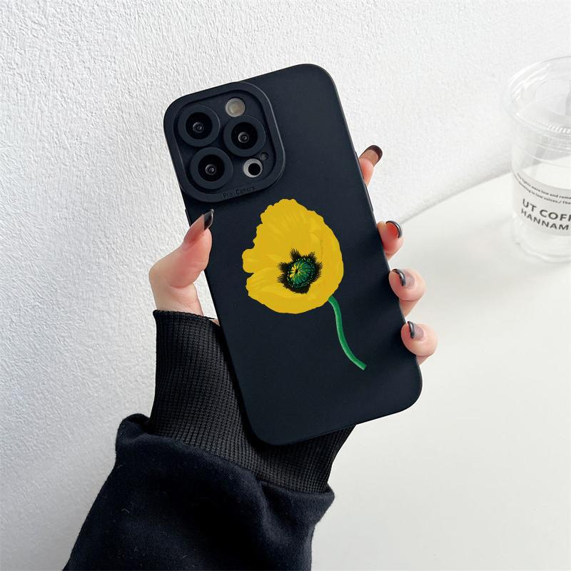 Poppy Flower Bloom Phone Case Black Color For iPhone 7 8 Plus SE2 13 12 11 14 Pro Max X XR XS Soft Silicone Cover Funda Shells