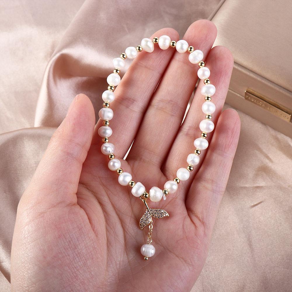 Girls Women Fashion Jewelry Temperament Charms Pearl Bangles Whale Fishtail Bracelets Beads Pendant