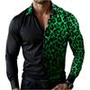 Camicia da uomo casual per le vacanze, con stampa leopardata, manica lunga, colletto a revers, bottoni