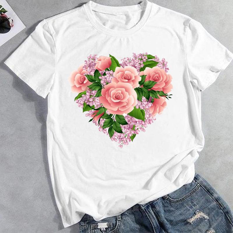 90er Kleidung Lässig Liebe Herz Schmetterling Trend Sommermode Grafik T-Shirt Damen Oberteil T-Shirt Kurzarm Dame Weiblich Print T-Shirt