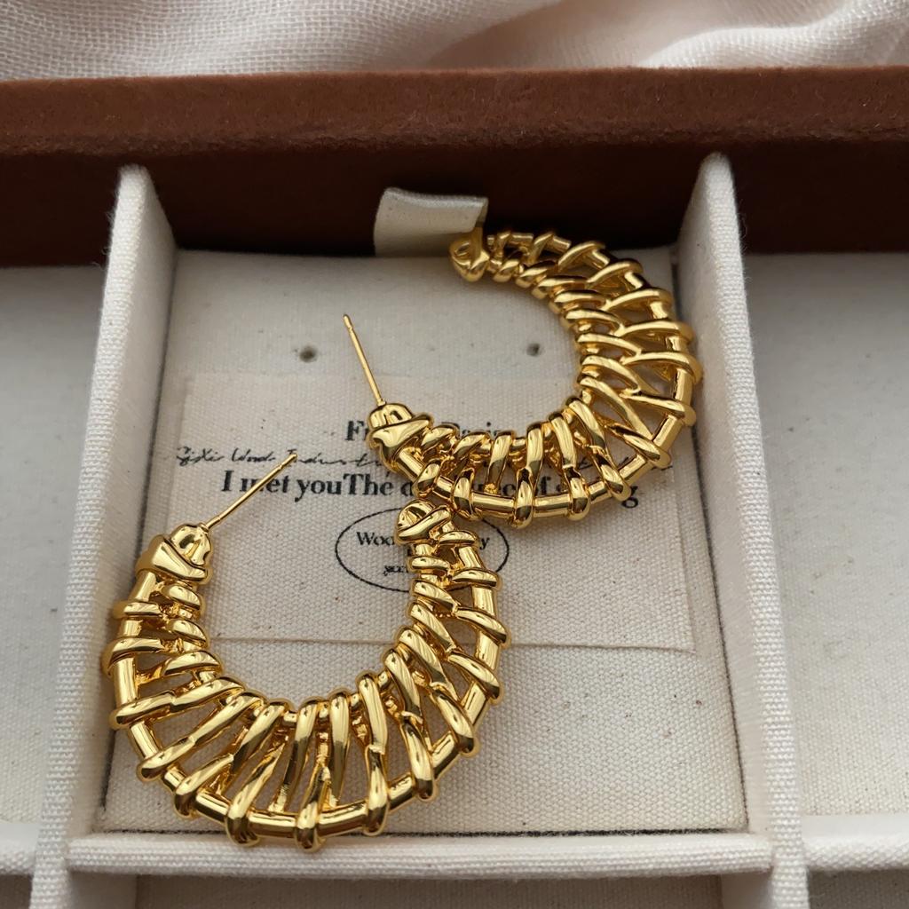 Unique Woven Texture Metal Ring Earrings Earrings Three-dimensional Retro Exquisite Design Earrings