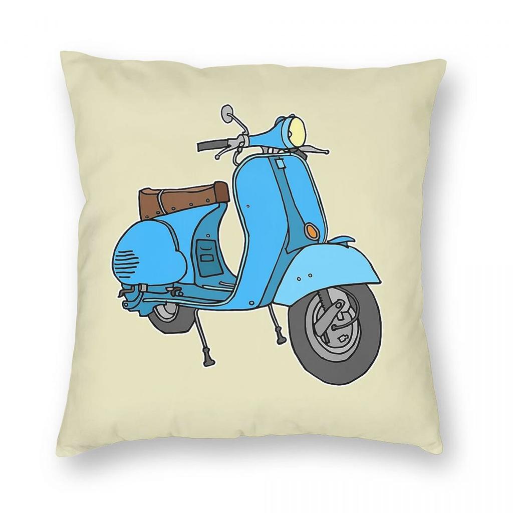 Blue Motor Scooter Square Pillowcase Polyester Linen Velvet Creative Zip Decor Throw Pillow Case Room Cushion Cover