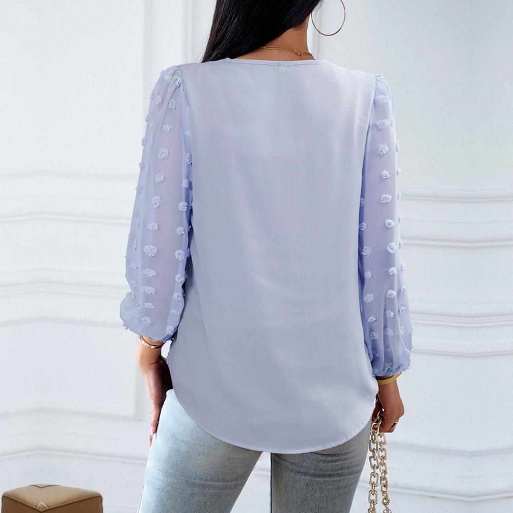 Elegantní podzimní ležérní dámská halenka s dlouhým rukávem, výstřihem do V, jednobarevná, volná, pro dojíždění