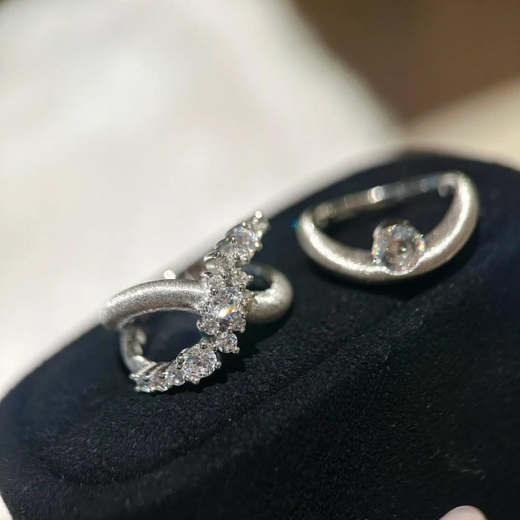 Flash River Dot Diamond Ring Premium Sense Heavy Industry Brushed Irregular Cross Opening Ring