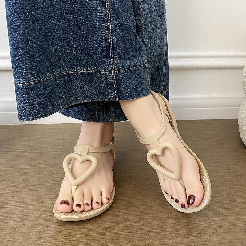 Women's Summer Heart Flip-Flops: Non-Slip, Cross-Strap, Flat Sole Beach Sandals.