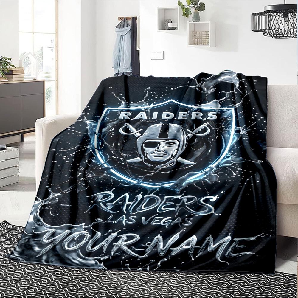 Name Custom Las Vegas Raiders Logo Print Flannel Blanket High Quality Warm Comfortable Cover for All Seasons Perfect for Gifts Home Decor