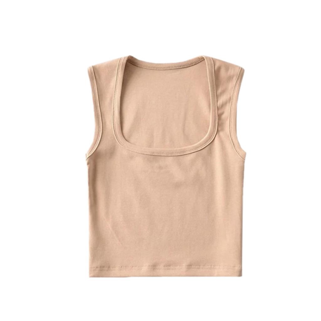 Women's Square Neck Sleeveless Crop Tank Top Slim Fit Solid Basic Camisole Shirt