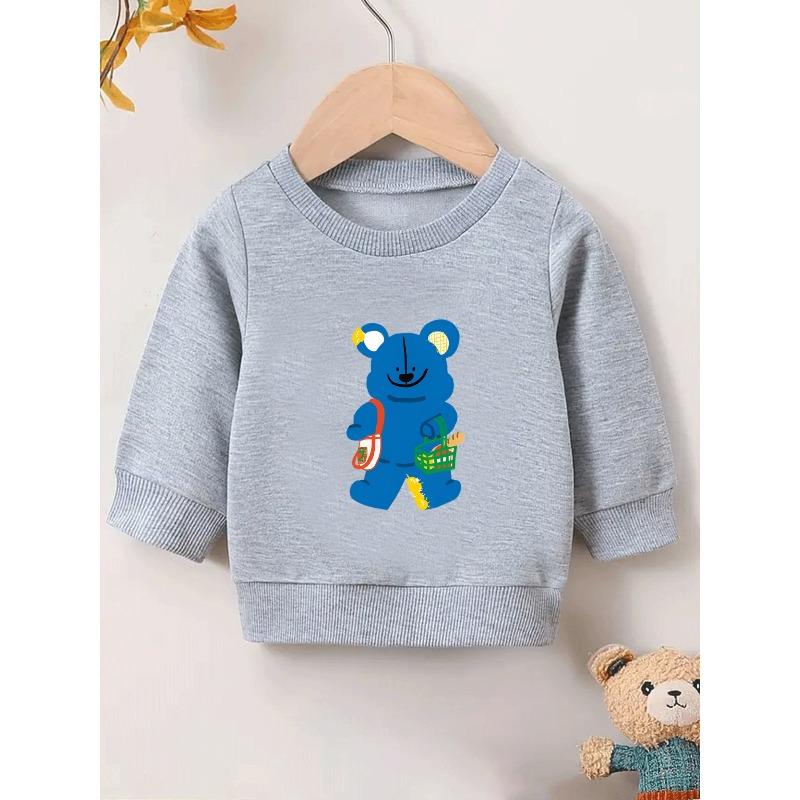 European Sizes Cute Bear Print Sweatshirt for Kids Aged 0-3, Perfect with Long Sleeves And a Round Neck