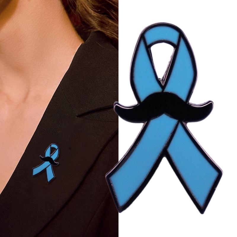 Beard with Blue Ribbon Focuses On Men's Health Enamel Pin Cartoon Brooch Lapel Badges Jewelry Gift Clothing Accessories