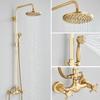 Set Rubinetteria Doccia in Ottone Antico Montaggio a Parete Kit Doccia Retrò Miscelatore a Doppia Manopola Doccetta Kit Vasca da Bagno