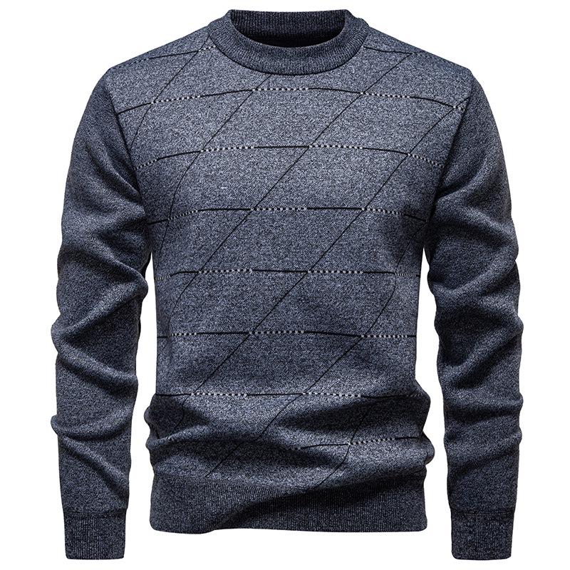 Men's Velvet-Lined Knit Sweater - Warm Autumn/Winter Round Neck for Middle-Aged Dads