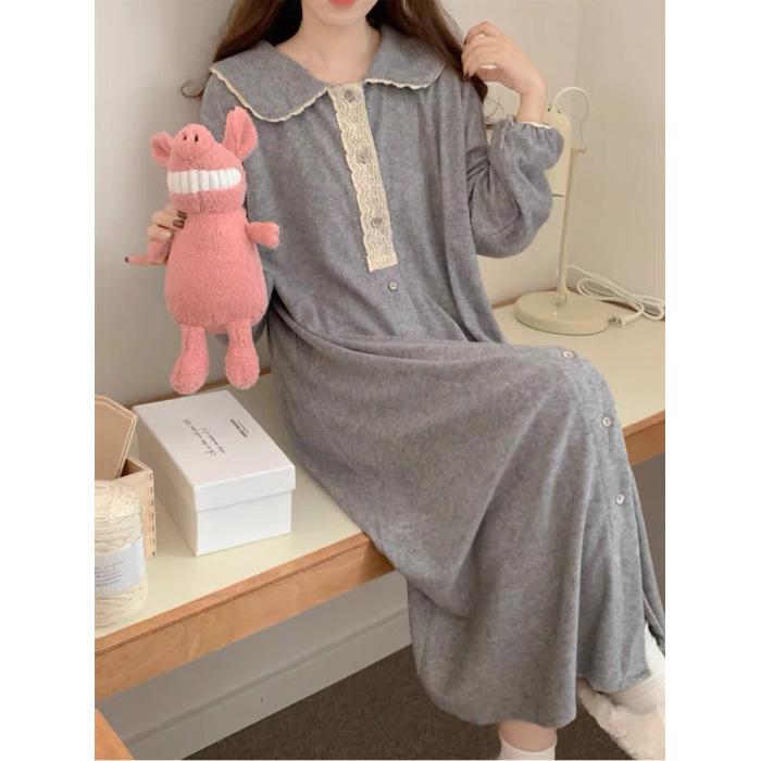 Cute spring and autumn new pajamas homewear pajamas women s spring long skirts, simple skirts can be worn outside women s models M