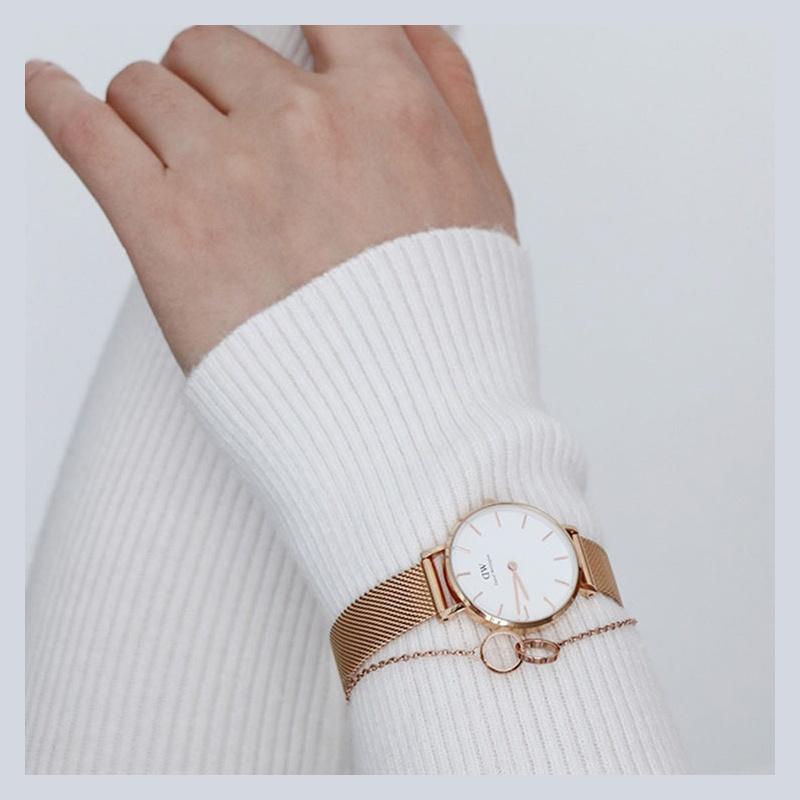 Daniel Wellington European and American watches PETITE series watches, quartz movement, stainless steel strap, white dial, women's watch DW00100447