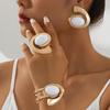 Retro European & American Gem-Inlaid Geometric Women's Stud Earrings & Adjustable Bangle Ring