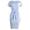 Fashion Womens Loose Summer Short Sleeves Round Neck Casual Striped Belt  Dress