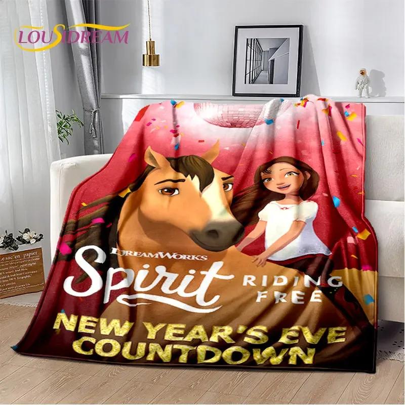 Spirit Riding Free Horses Cartoon Soft Plush Blanket,Flannel Blanket Throw Blanket for Living Room Bedroom Bed Sofa Picnic Cover