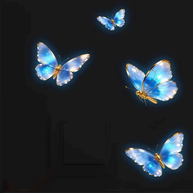 Glow-in-the-Dark Butterfly Switch Stickers Luminous Wall Decal Self-Adhesive Removable Switch Plate Decoration Home Decor+