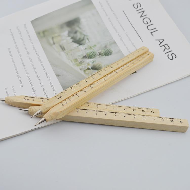 Eco-friendly Natural Wood Scale Ruler Ballpoint Pen - Solid Wood Signature Square Pen Bullet Type 1.0 чёрный