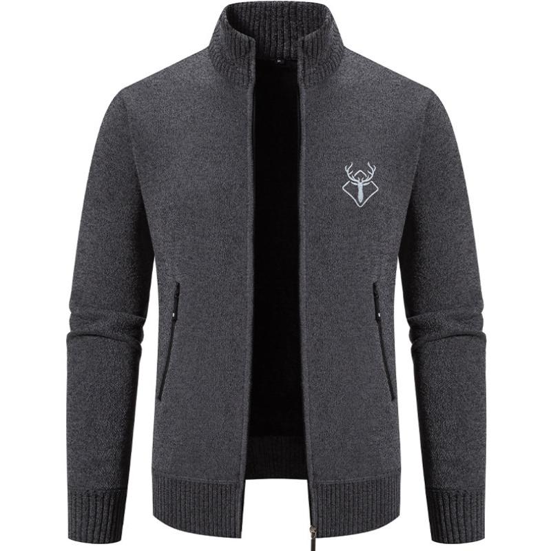 Herren-Cardigan mit durchgehendem Reißverschluss, schmaler Passform, Zopfstrickpullover mit Reißverschluss und Taschen