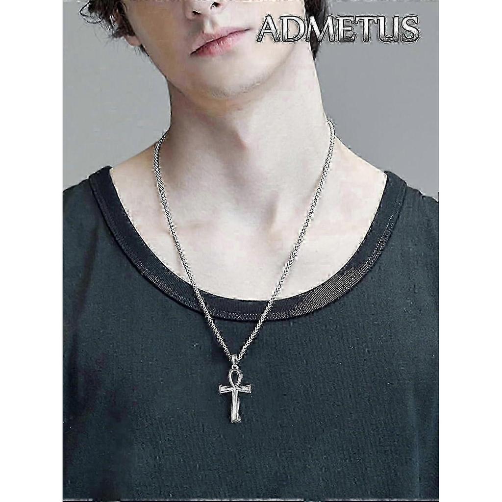 Silver 925 Coptic Egyptian Ankh Pendant Protection Jewelry for Men with Rolo Chain - Unique Gift