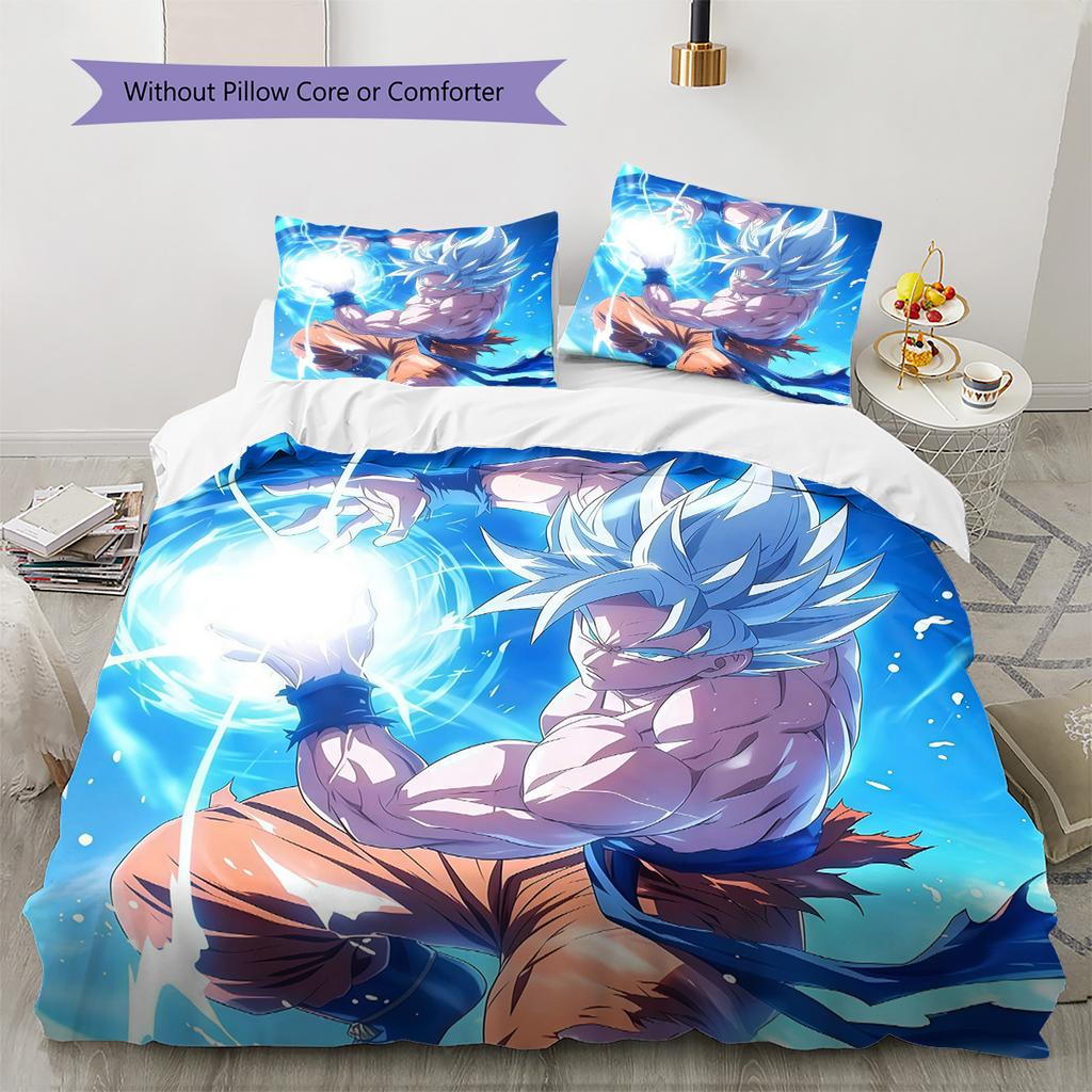 Son Goku Muster Bettwäsche Bettdecke Set Heimdekoration Geschenk (1 Bettbezug + 2 Kissenbezüge (ohne Füllung)).xwn