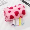 Cute Plush Cosmetic Bag Colored Love Pattern Makeup Organizer Storage Pouch Travel Portable Zipper Makeup Bag Large Pencil Case