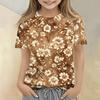 Girls Floral Print Casual Loose Fit Short Sleeve T Shirt Crew Neck Comfortable Everyday Wear Top for Kids