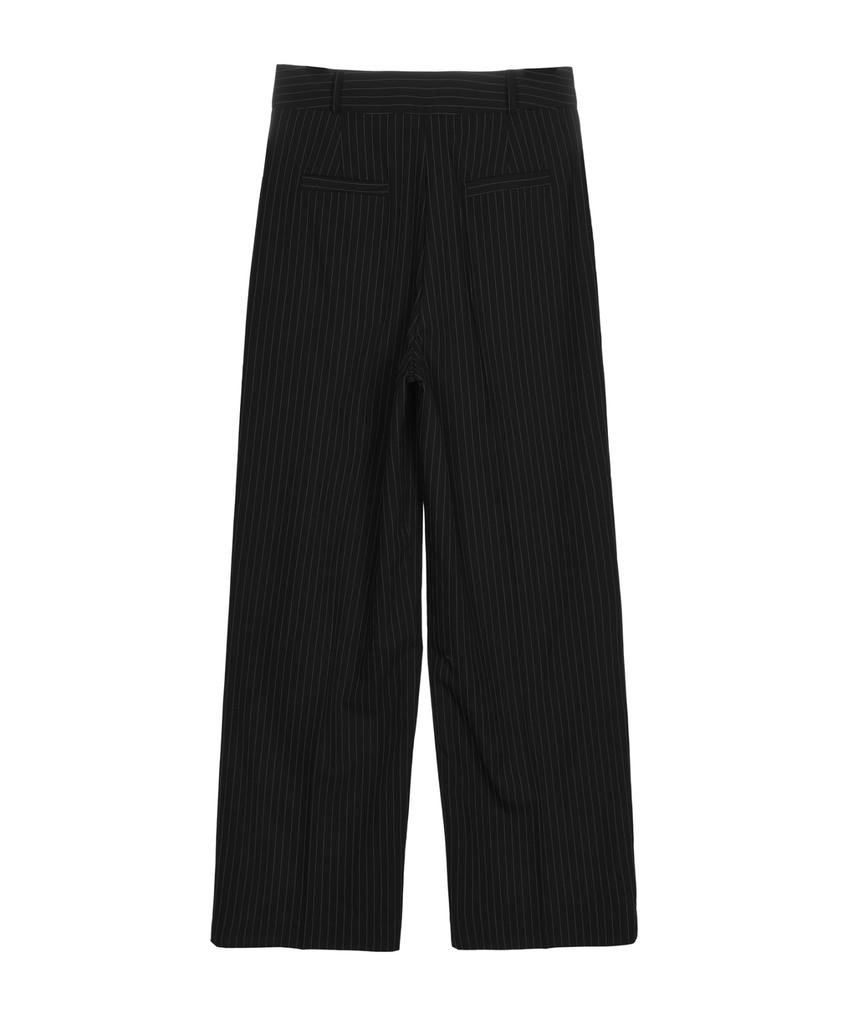 Nigaennikol Tailored Stripe Pintuck Slacks_Black