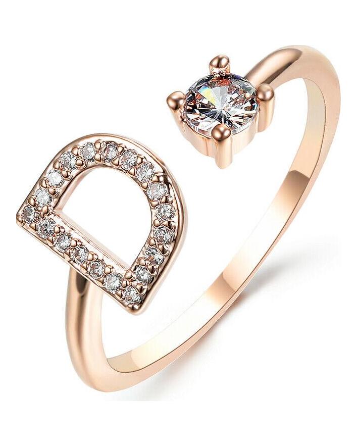 Silber/Roségold Farbe 26 englische Buchstaben CZ Zirkon Öffnungsringe verstellbare Ringe Schmuck
