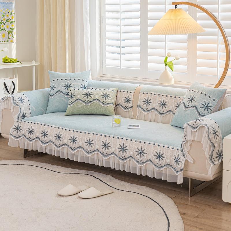 Fresh Summer Cooling Sofa Cushion Universal for Summer Jacquard Lace Non-Slip Leather Seat Cover Cover