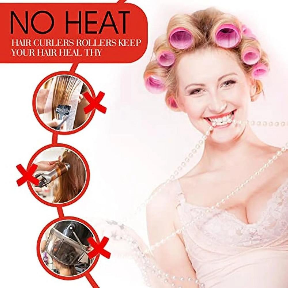 Giant curling wand roller set, 24 pieces, including 12 self-grip curling wands and 12 stainless steel duckbill clips (rose red)