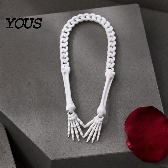 Necklace Halloween Gothic Skeleton Hand Necklace, Punk Cosplay Skull Claw Pendant Palm Choker, Costume Jewelry for Men Women