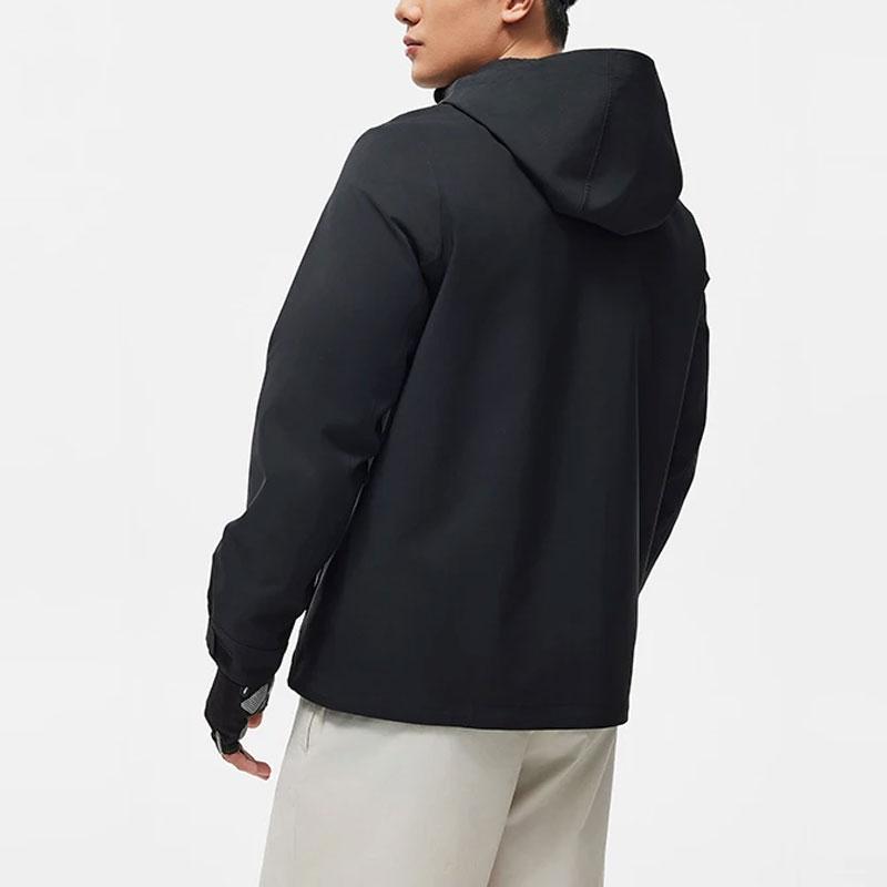 Li Ning Fitness Series Letter Print Hooded Waterproof Breathable Windbreaker Men Outerwear Black AFDU093-1