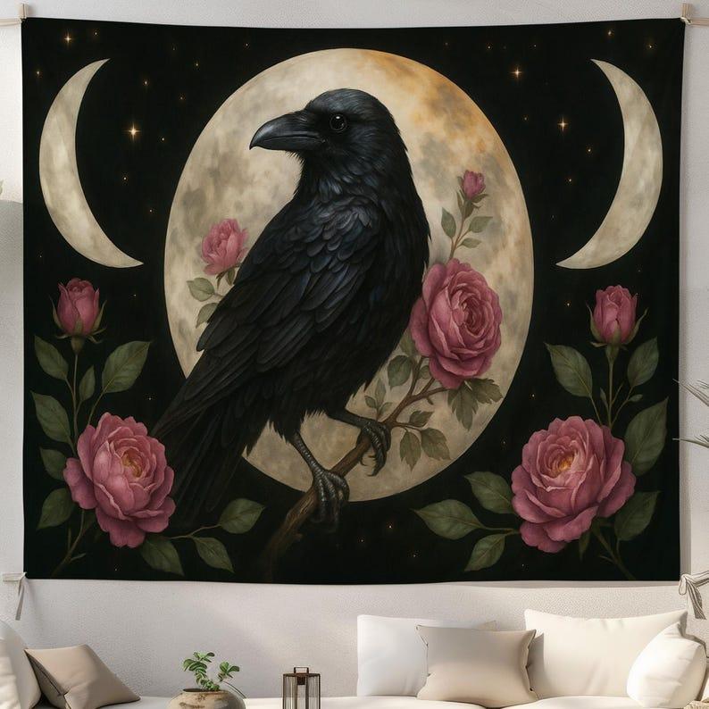 Gothic Raven Moon tapestry 75x100 чёрный