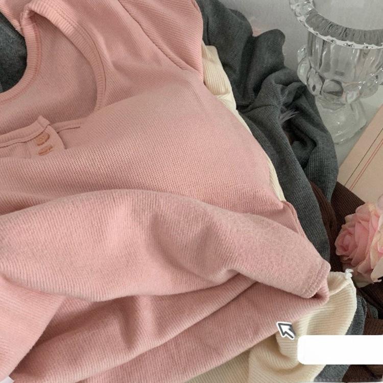 Women's Slim Fit Square Collar Long-Sleeved T-Shirt with Chest Pads for Autumn and Winter