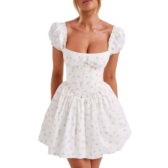 Kvinners Sommer Mini Korsettkjole Firkantet Hals Korte Puffermer Ledig A-linje Kjole Ryggløs Strand Cocktailparty Kjole