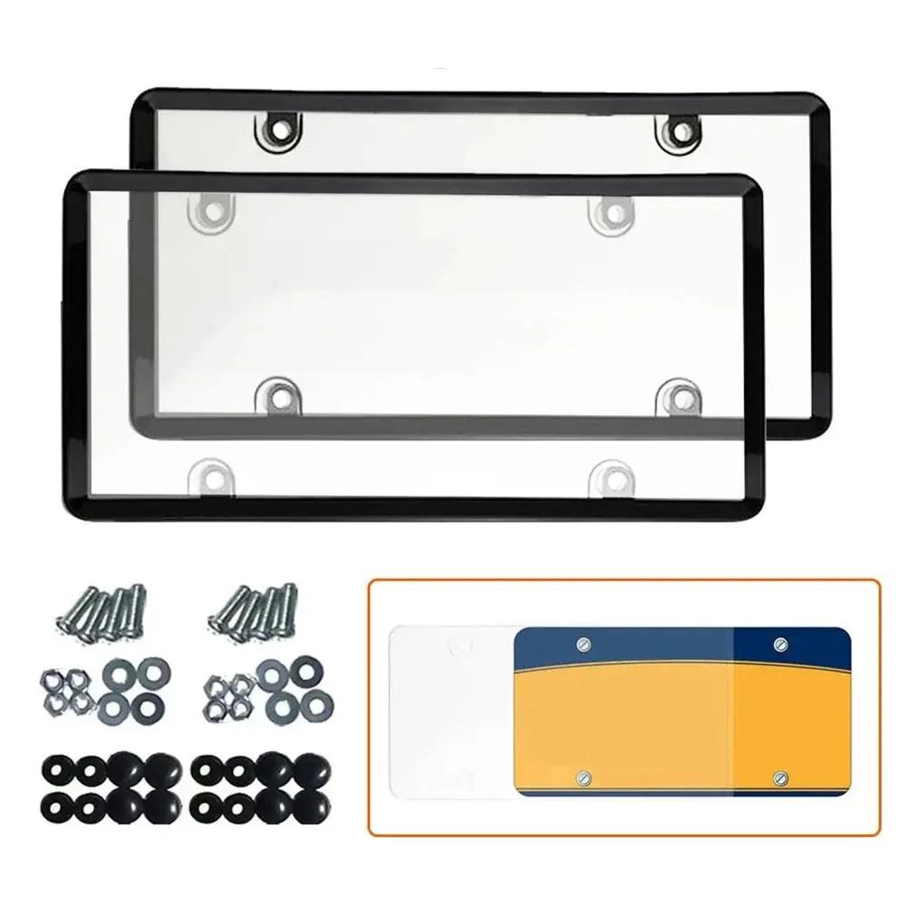 2Pack American License Frames Plastic Protective Holders for US Standard Car Plates Modification Accessory with Clear Cover