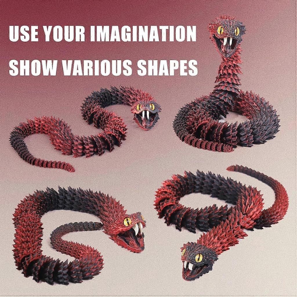 3D Printed Articulated Snake with Teeth - Realistic Flexible Jointed Reptile Figurine, Unique Desk Pet for Reptile Lovers & Animal Collectors, Durable