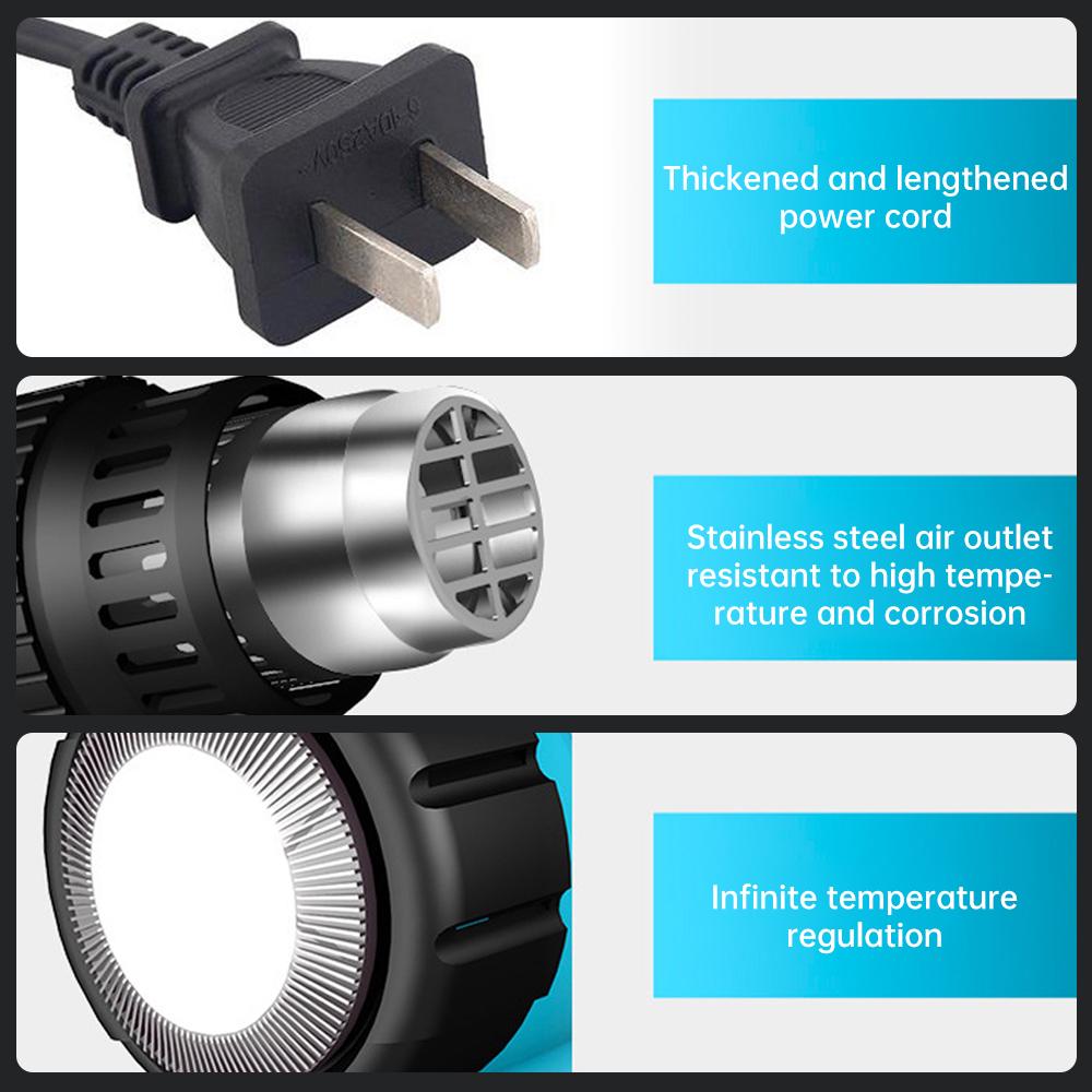 2000W Hot Air Gun Car Film Baking Gun Baking Gun Industrial Heat Shrink Film Plastic Portable Baking Gun Air Volume Adjustable