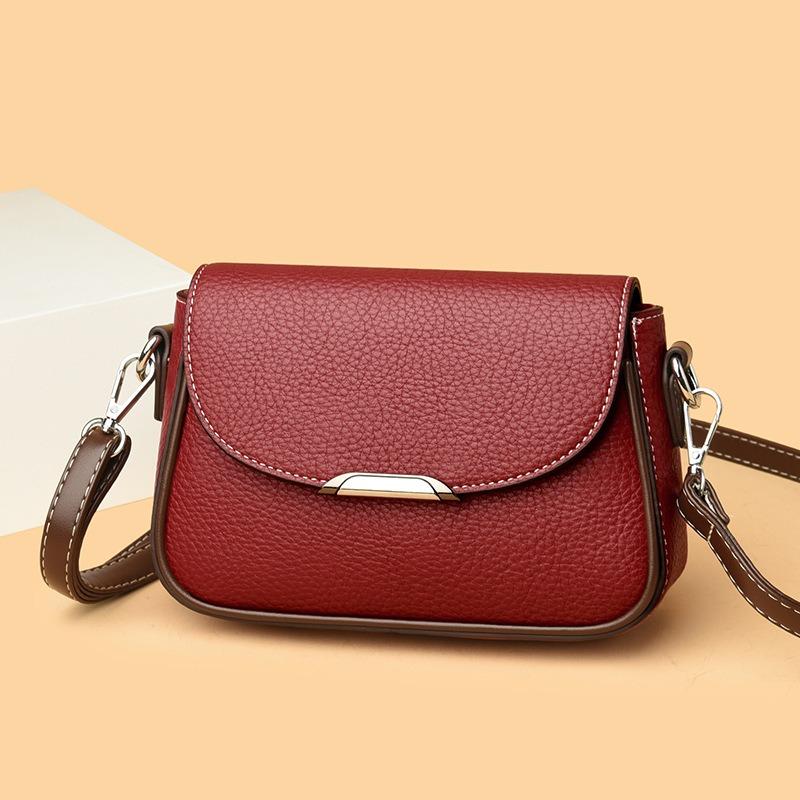Fashion Soft Leather Texture Small Square Bag Women's New Simple Temperament Versatile Shoulder Bag Retro Contrasting Color Commuter Messenger Bag