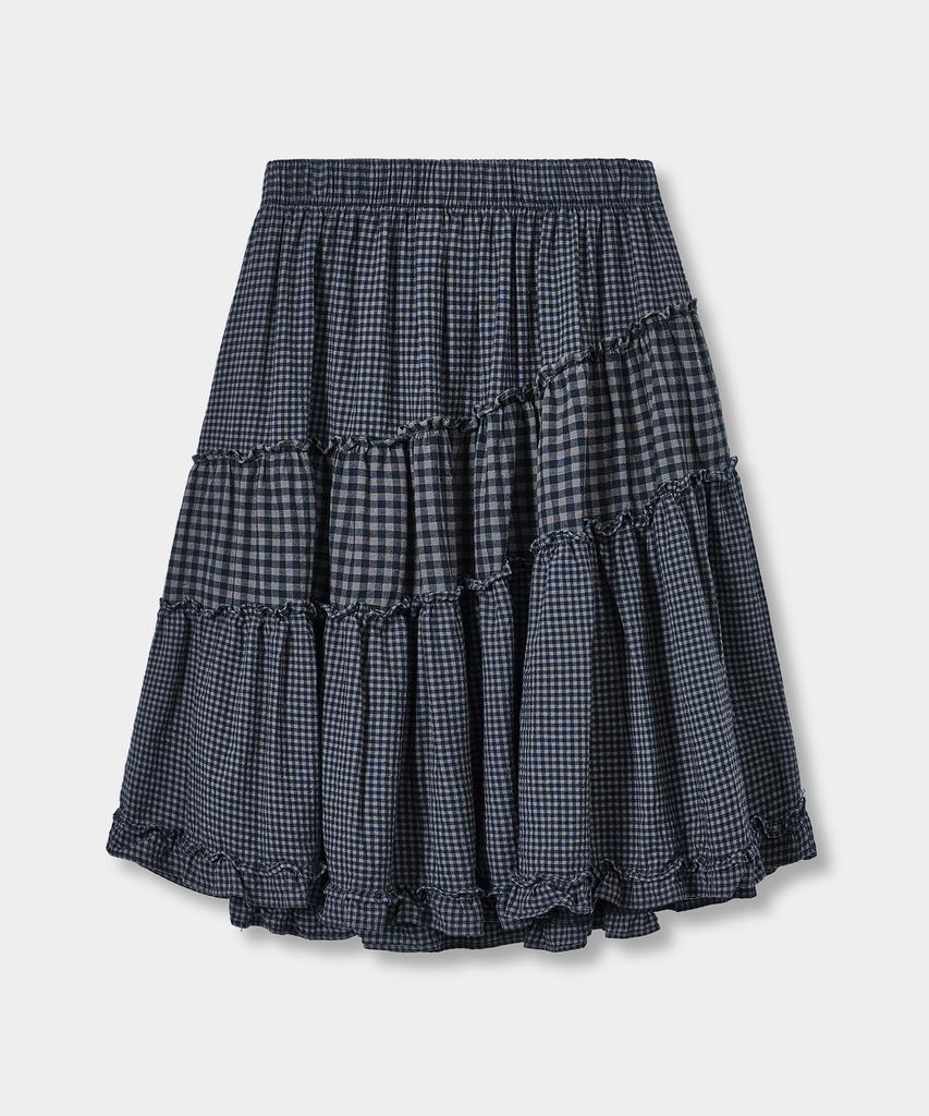Yujen Vintage Frill Check Skirt_Navy