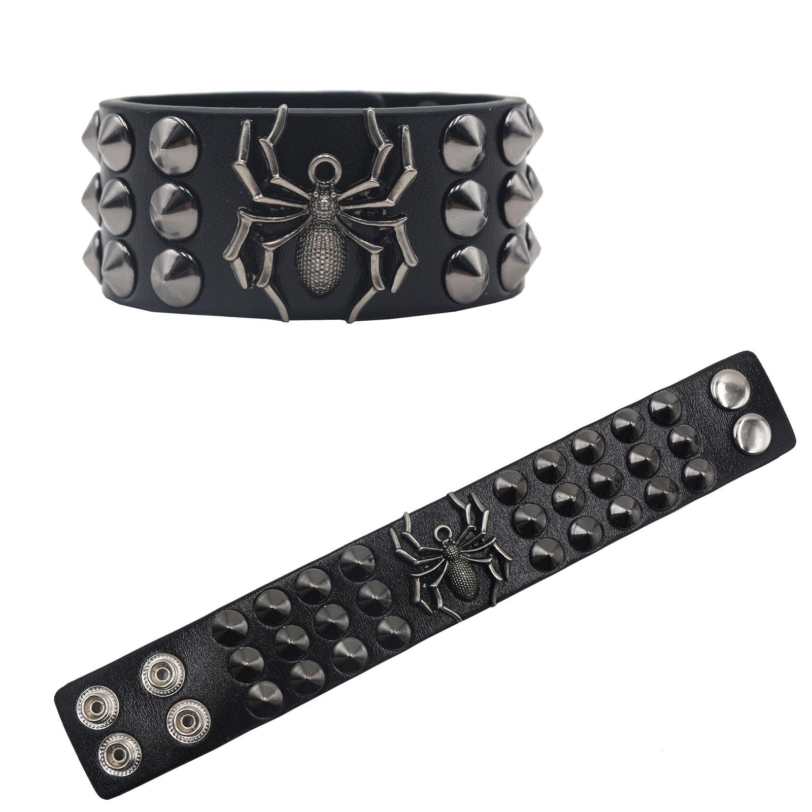 Retro European Spider Rivet Leather Bracelet - Unisex Punk Design
