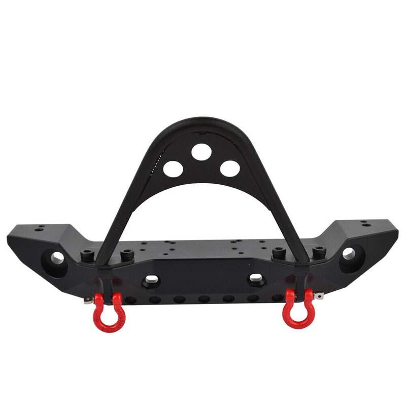 Para-choque Dianteiro de Liga Usinado CNC Preto com Manilha e Luz LED para Traxxas Trx-4 Axial Scx10 Ii Jeep